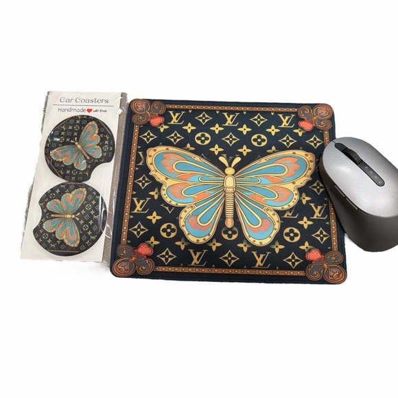 1MP. Butterfly Design Mouse Pad and Coaster Set